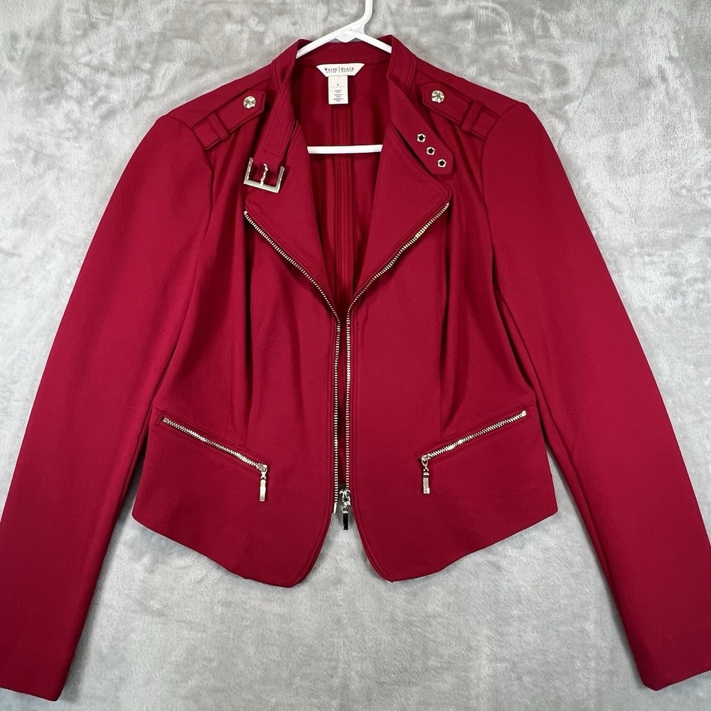 WHBM Jacket Pink Moto Zip Stretch Business Feminine Business Womens Size 4‎